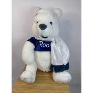 Disney 2001 Winter Winnie The Pooh White Plush Stuffed‎ Animal Disney Store 12"